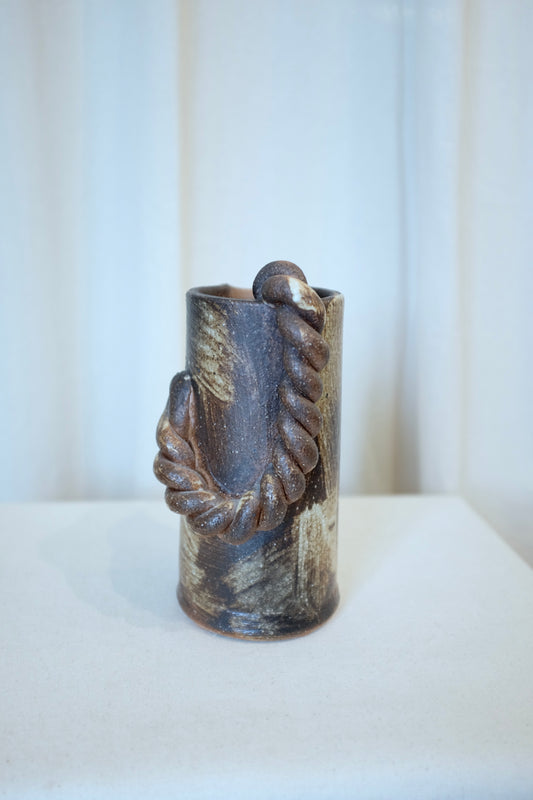 Japanese Ceramic Vase with Twisted Handle