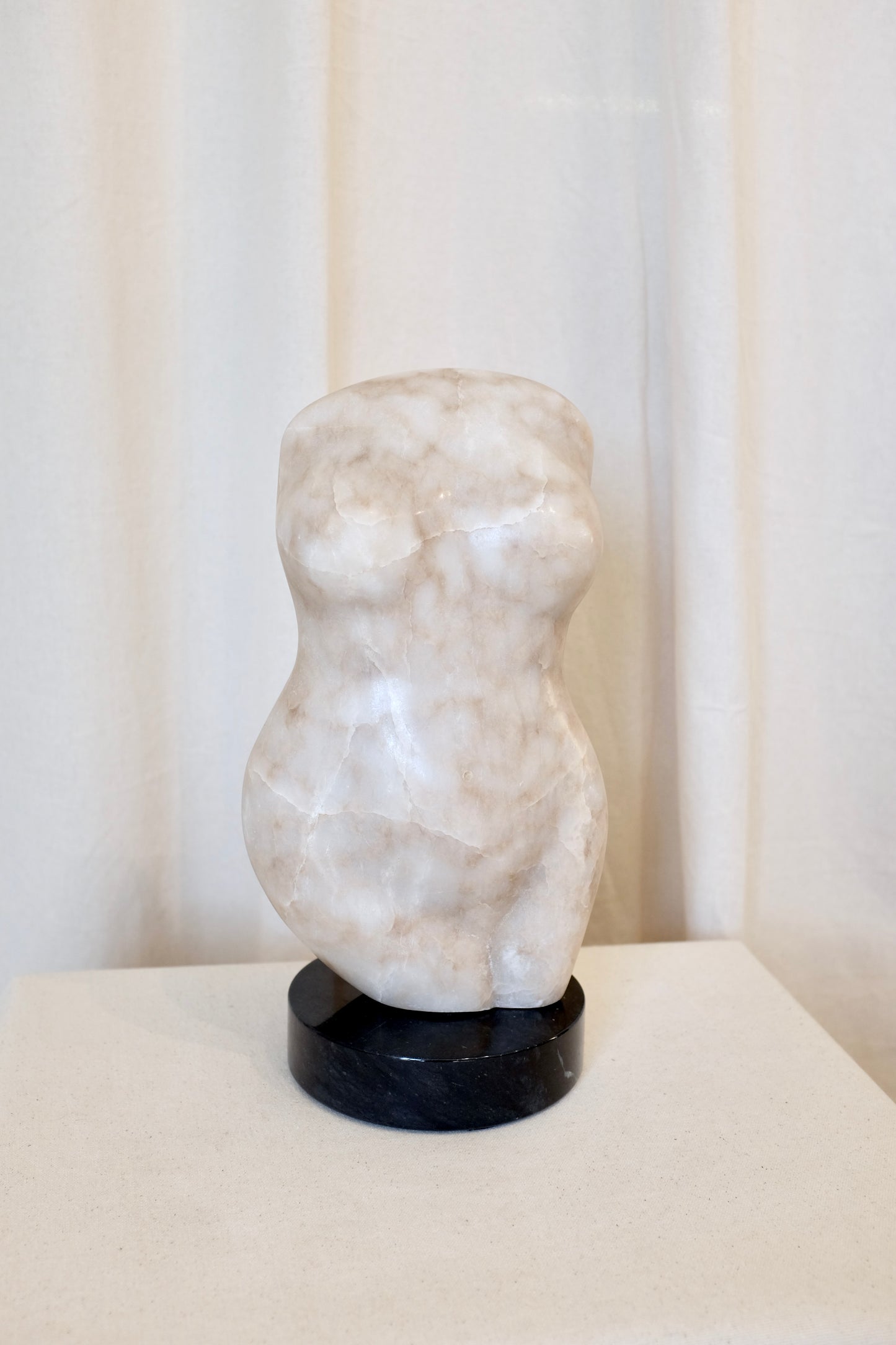Marble Abstract Female Torso Bust on Base, Barbara Ross Grossman
