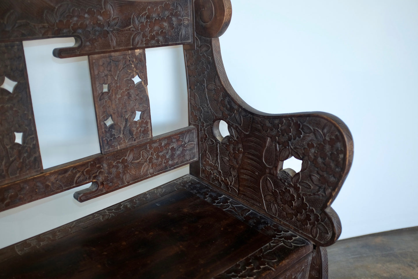 Cherry Blossom Carved Bench
