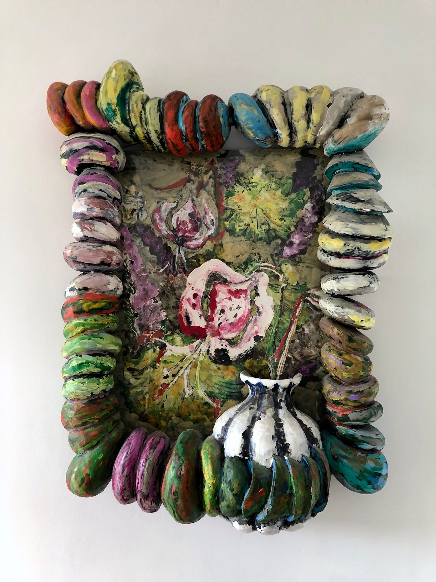 Colorful Painted Collage in Sculpted Frame, Marcia Gygli King