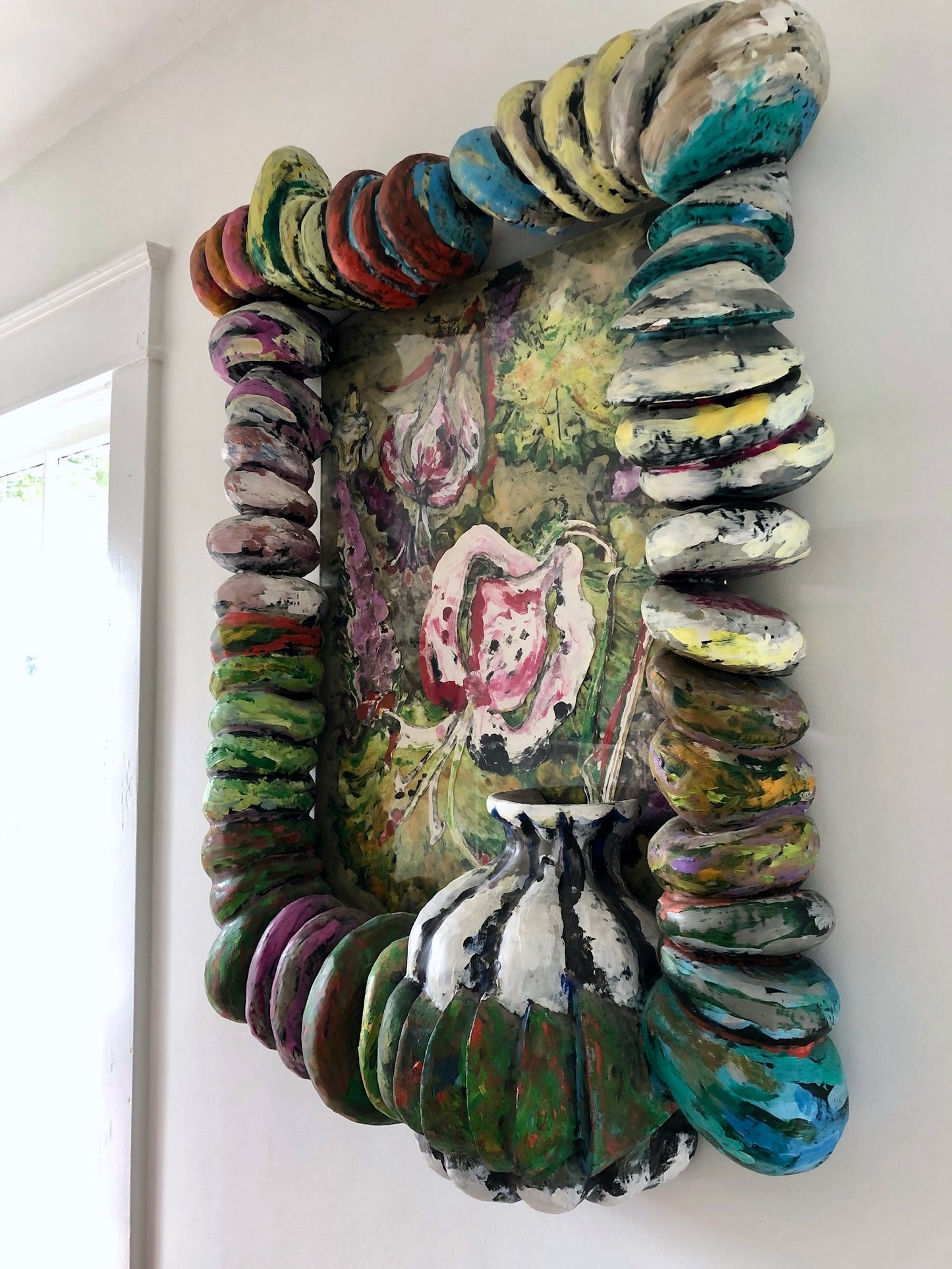Colorful Painted Collage in Sculpted Frame, Marcia Gygli King