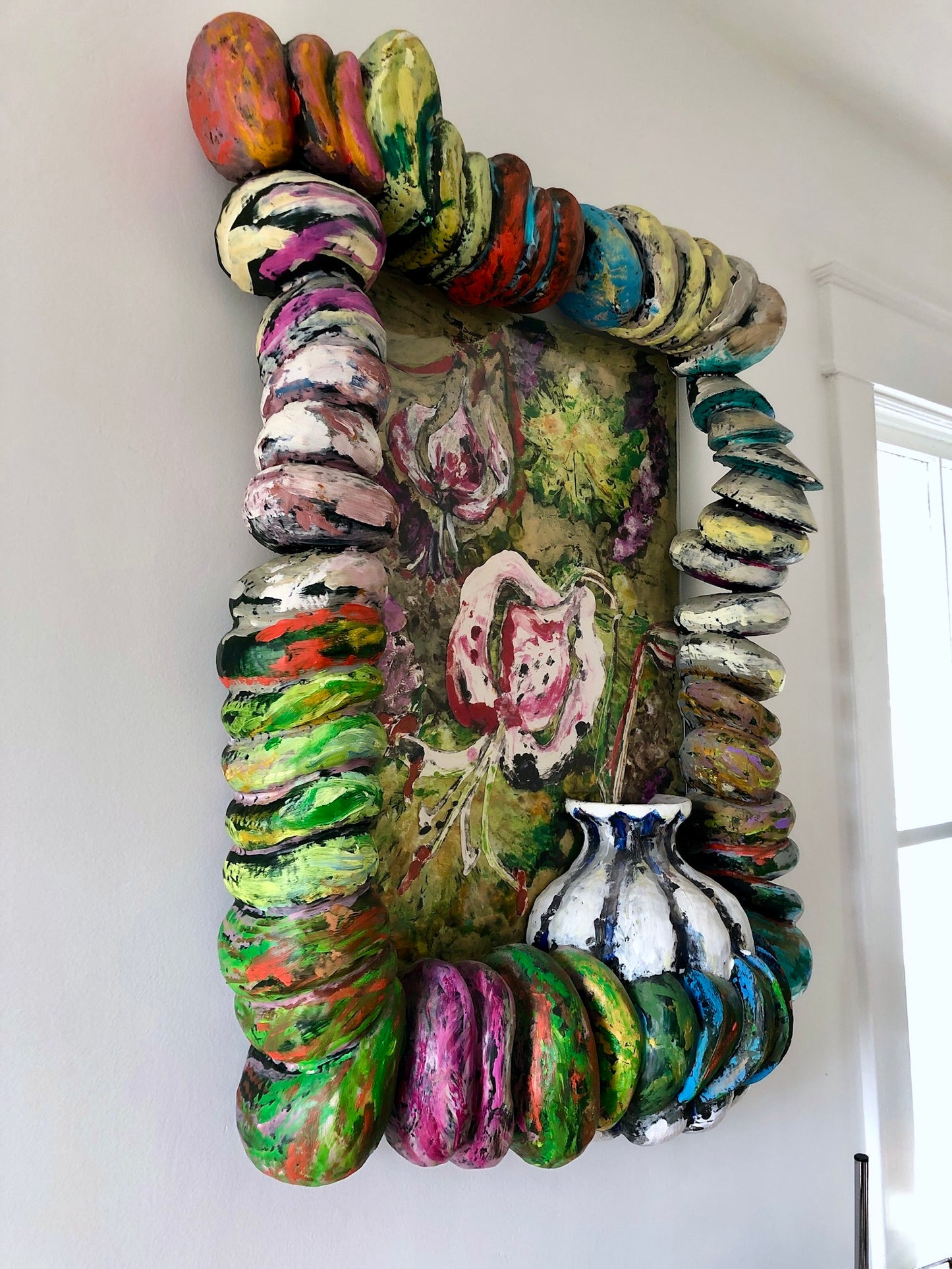 Colorful Painted Collage in Sculpted Frame, Marcia Gygli King