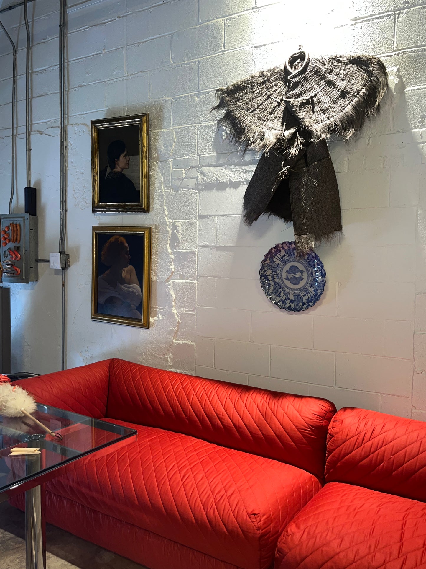 Red Quilted 13' Sectional Sofa