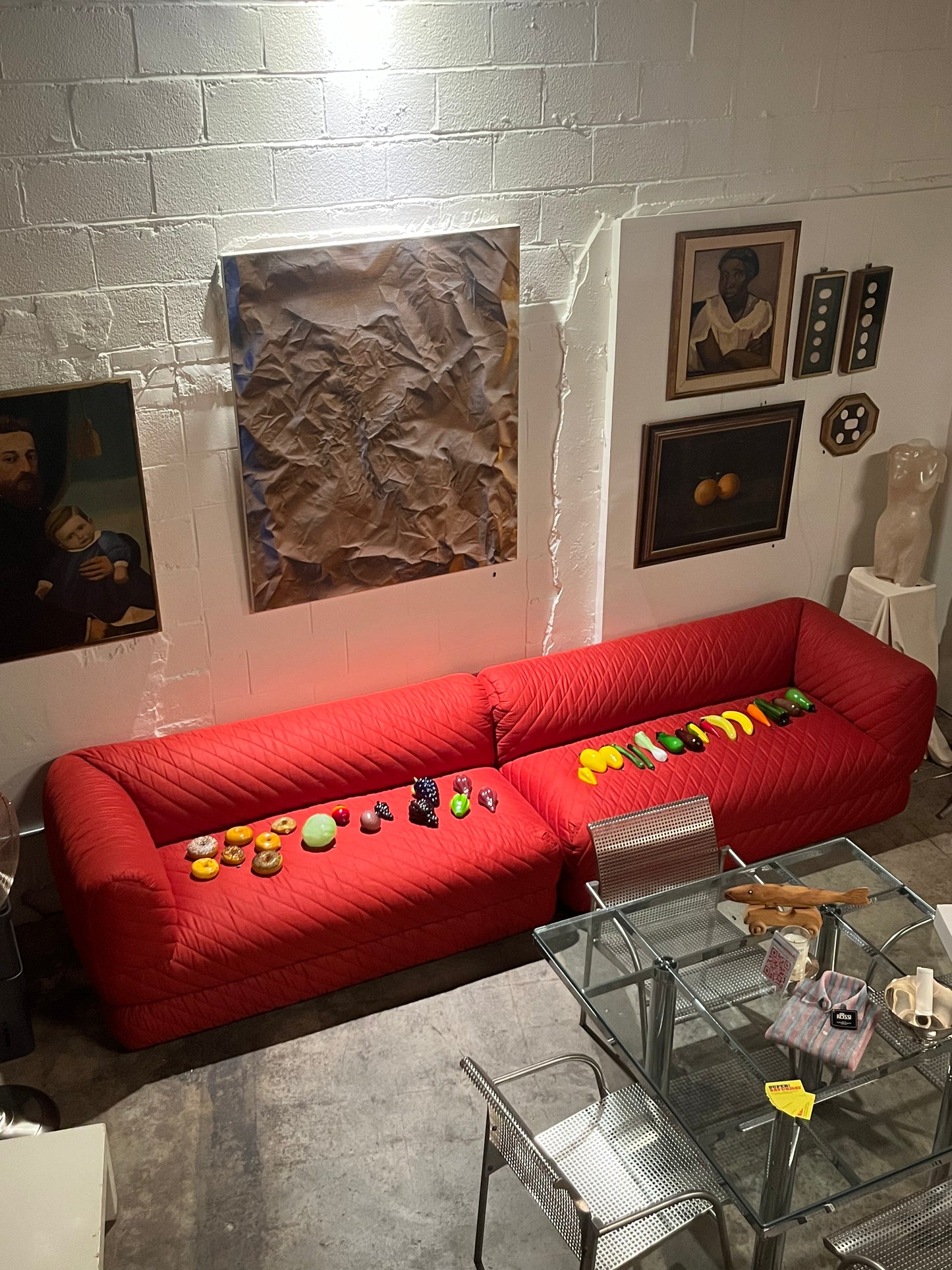 Red Quilted 13' Sectional Sofa