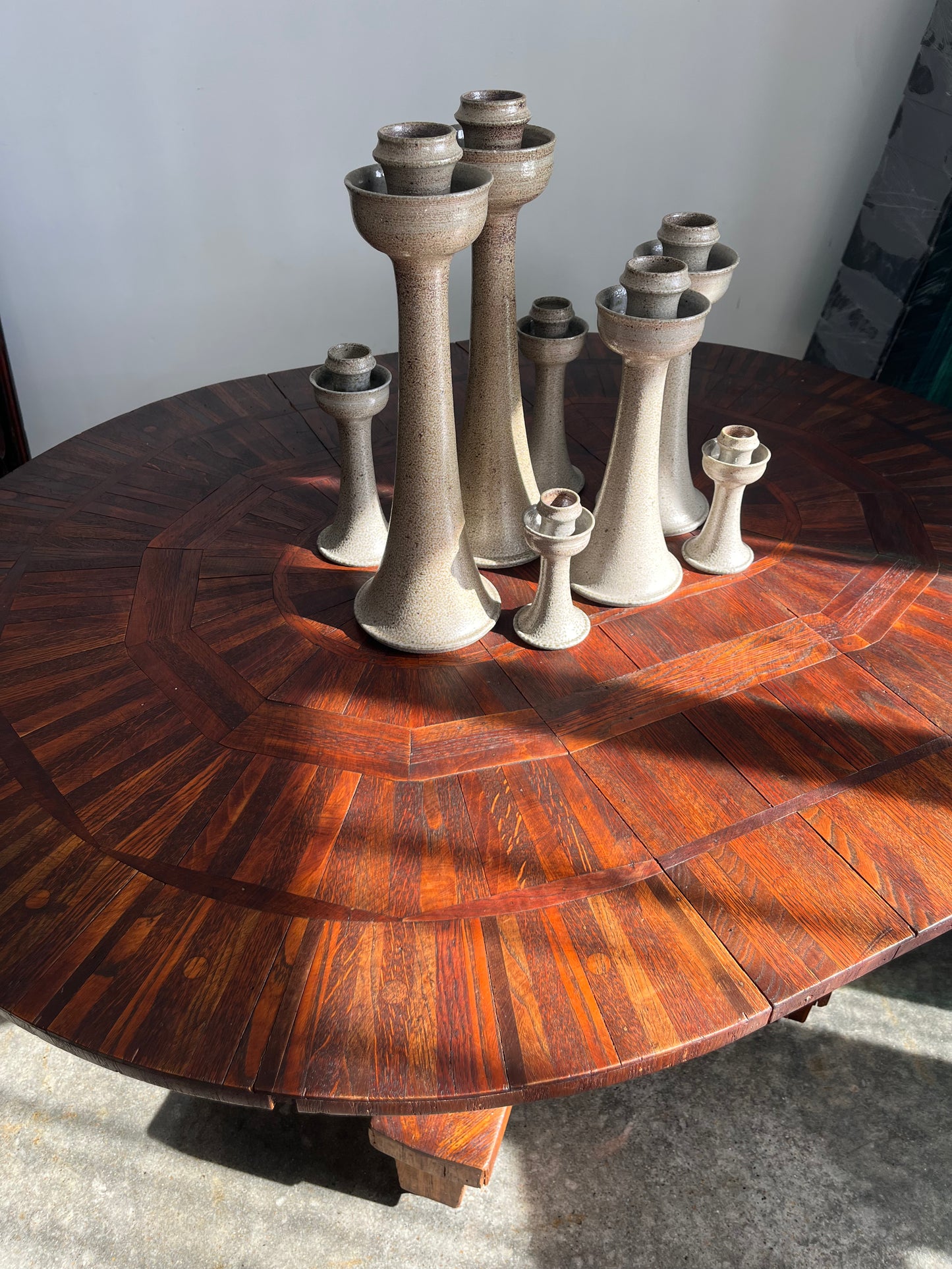 Folk Art Parquetry Arts & Crafts Dining Table on Casters