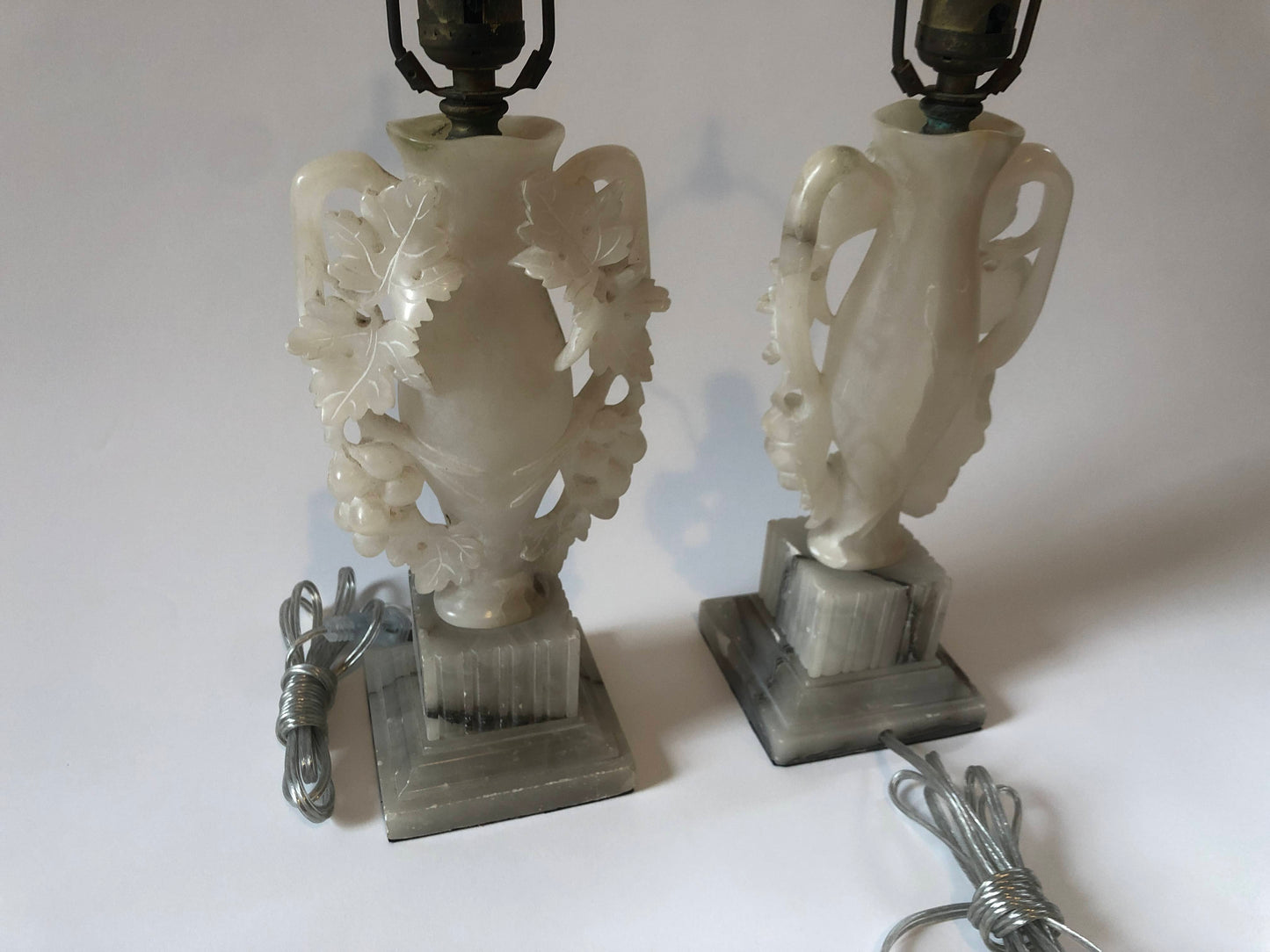 Alabaster Grape Leaves Lamps, Pair Available