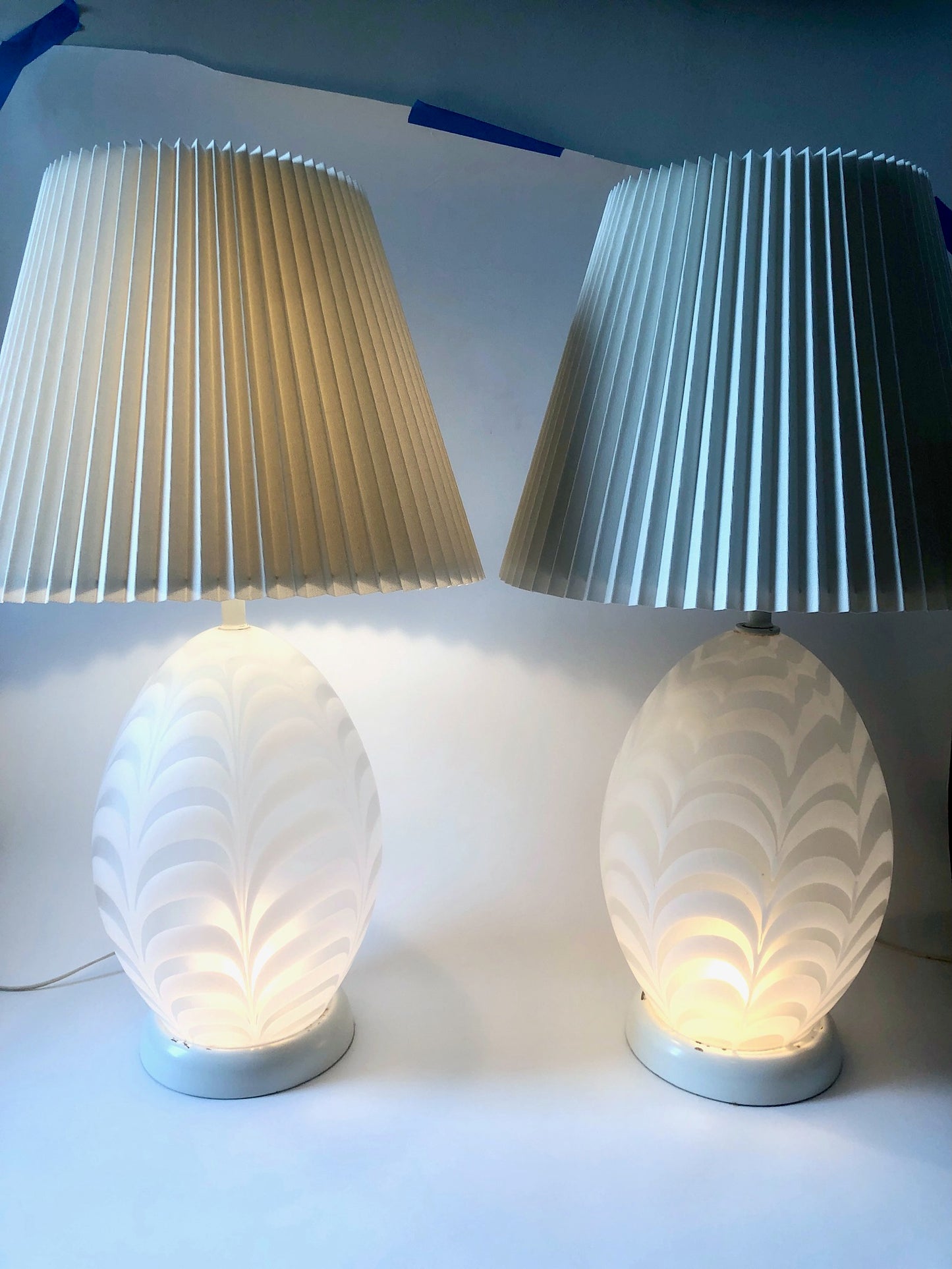 Feathered Glass Vetri Egg Lamps, Pair Available