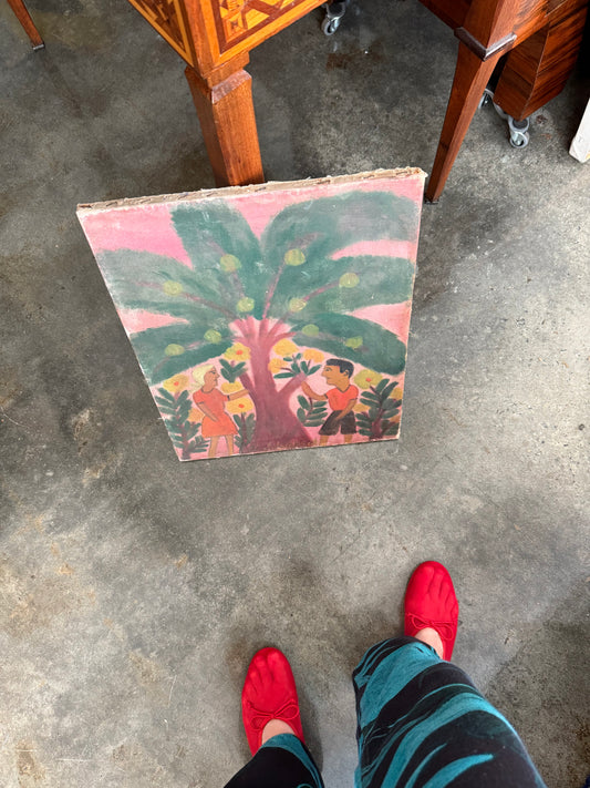 Pink Haitian Painting with Couple, Joseph Jean Laurent