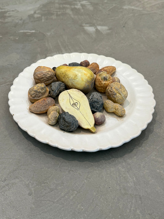 Trompe L'oeil Ceramic Plate with Fruit and Nuts, Italy