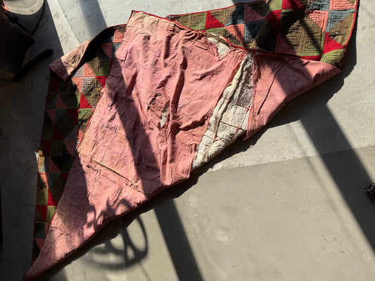 Log Cabin Quilt with Pink, Green, and Red