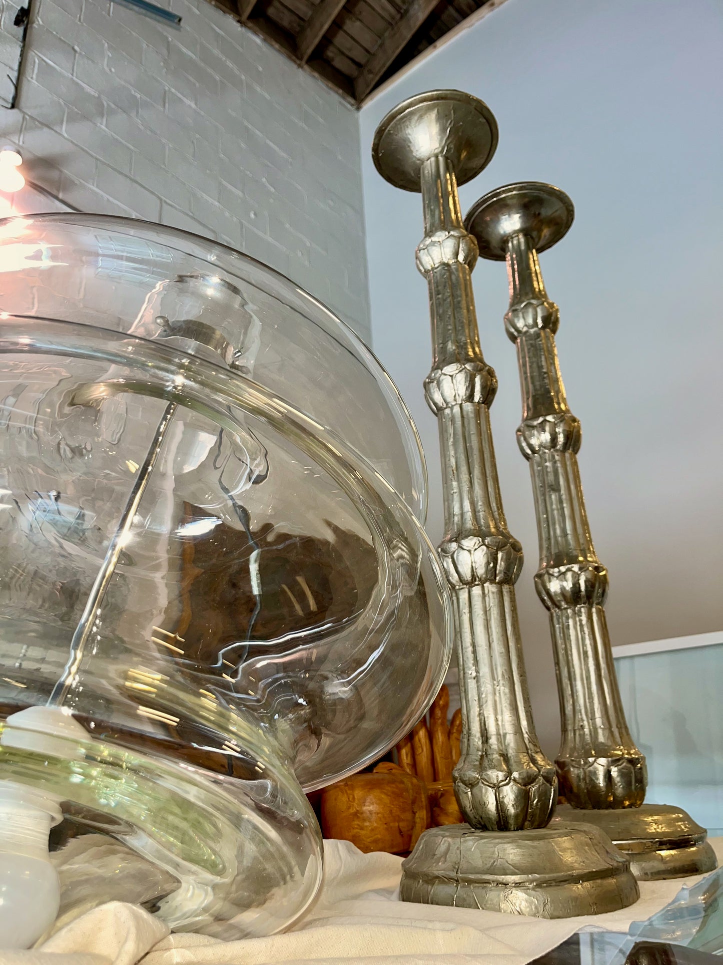 Huge Sheet Metal Covered Altar Candlesticks, Pair