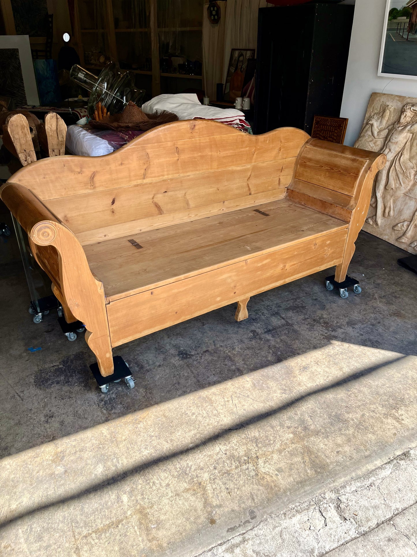 Antique Swedish Pine Storage Bench