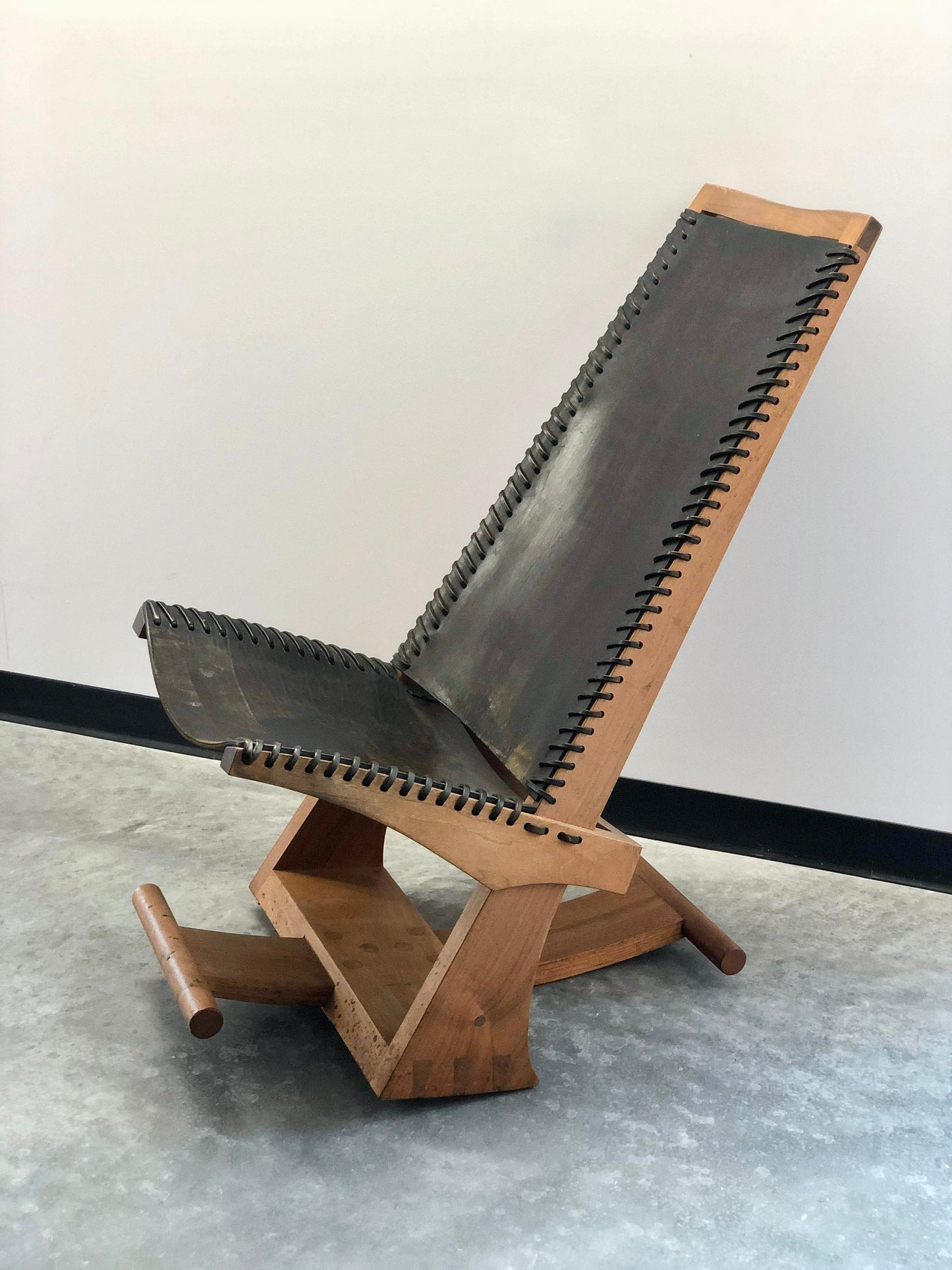 Studio Made Black Leather and Wood Rocking Chair