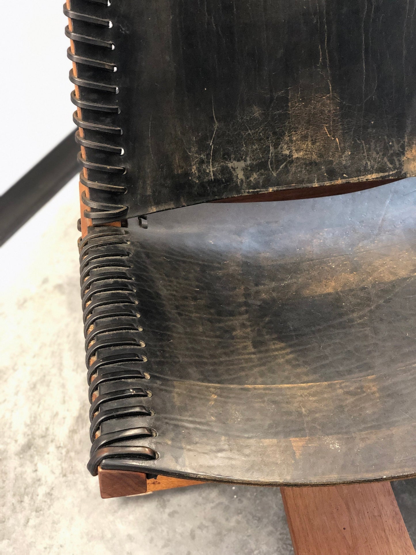 Studio Made Black Leather and Wood Rocking Chair