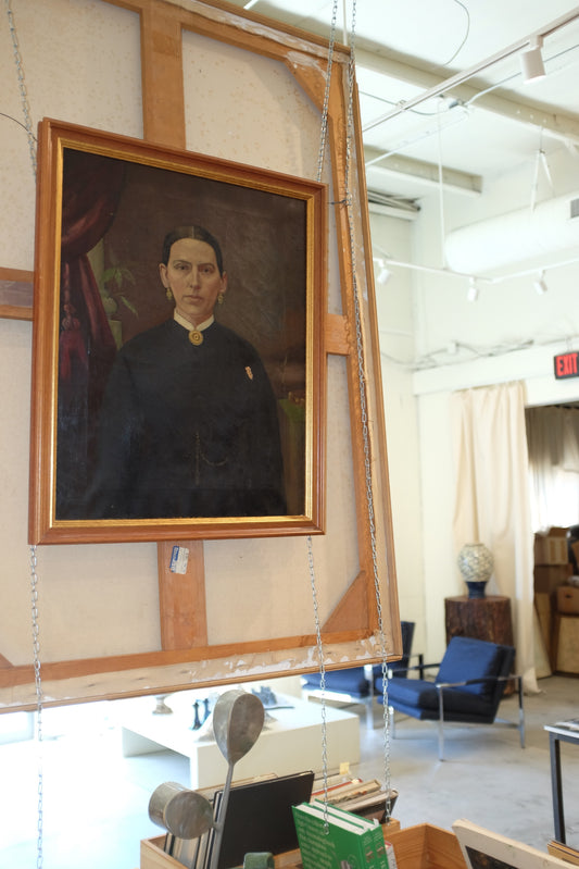 Framed Portrait of a Compelling Lady, 19th Century Folk Art