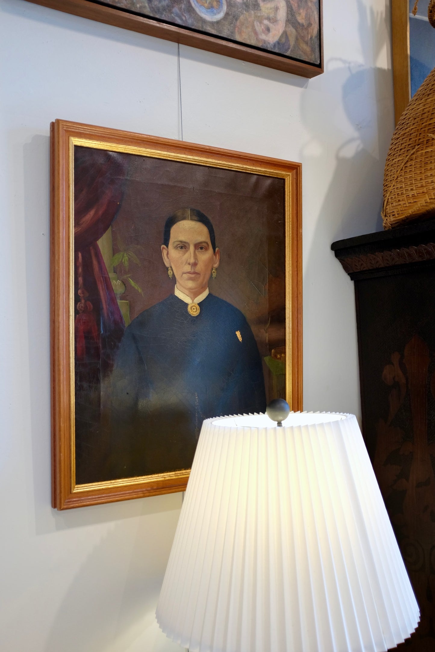 Framed Portrait of a Compelling Lady, 19th Century Folk Art