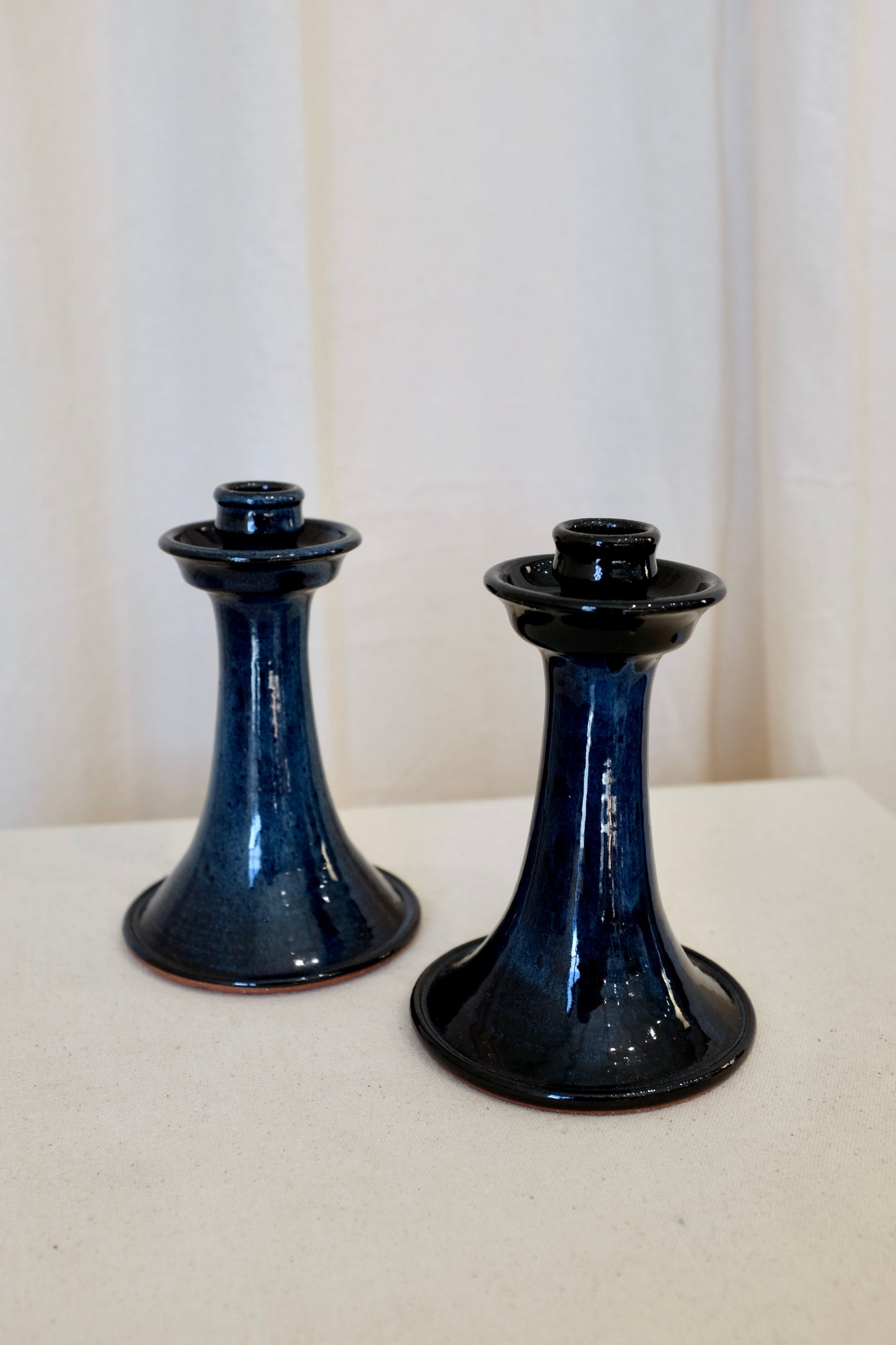Deep Blue Ceramic Candlesticks Pair, North Carolina