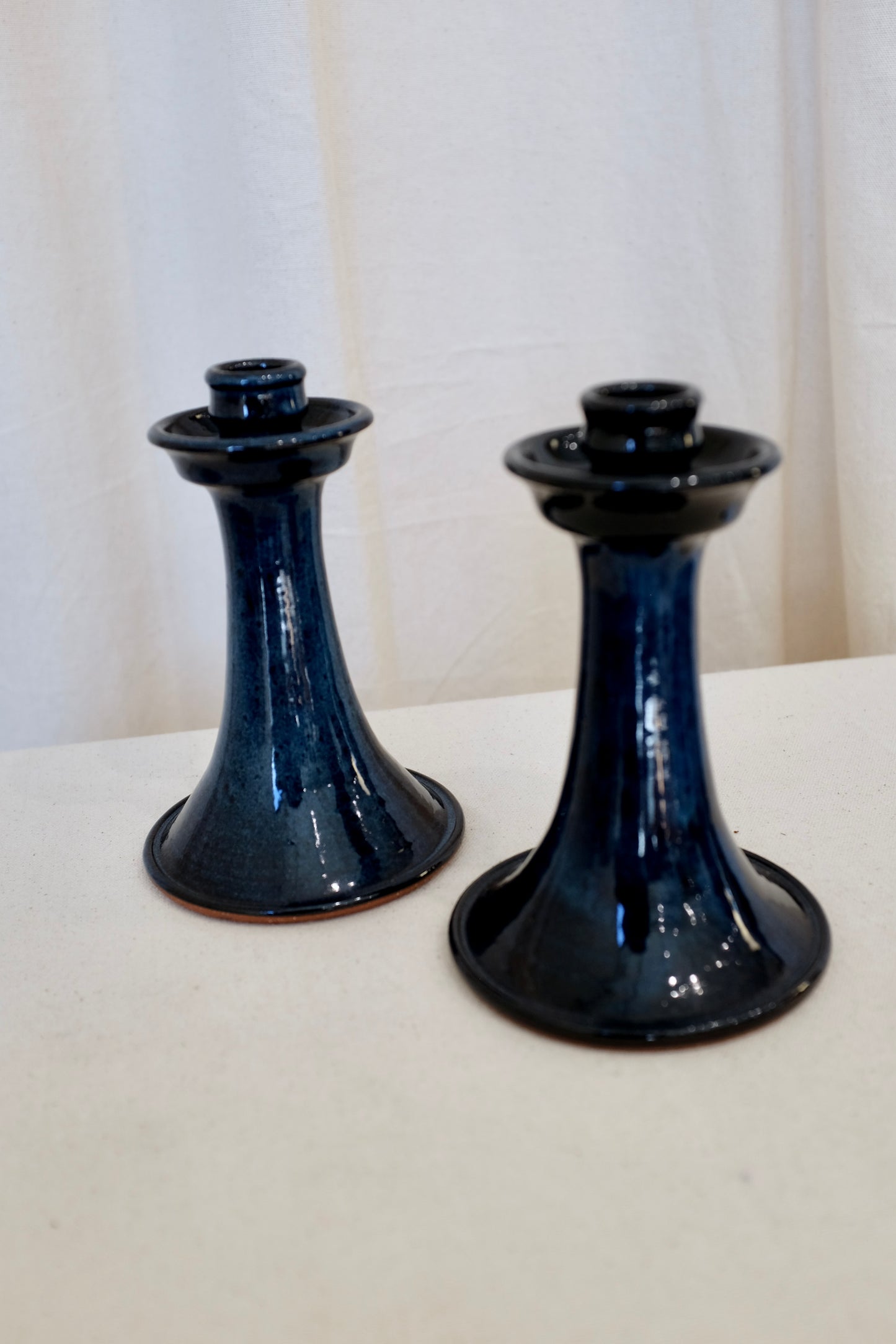 Deep Blue Ceramic Candlesticks Pair, North Carolina