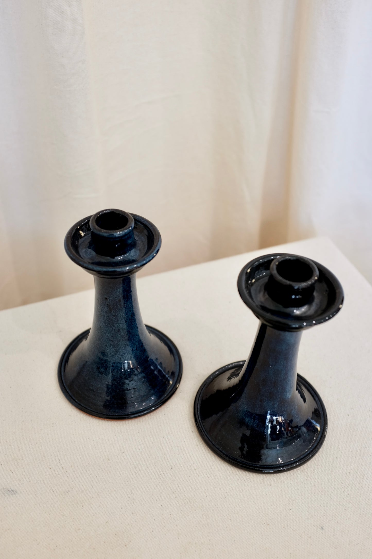 Deep Blue Ceramic Candlesticks Pair, North Carolina