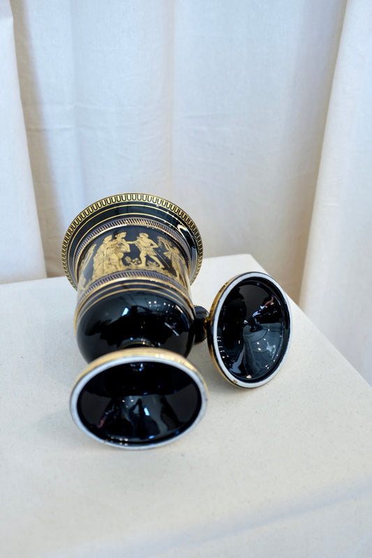 Greek Gilt Blue Porcelain Lidded Urn, Sphathas Karamik