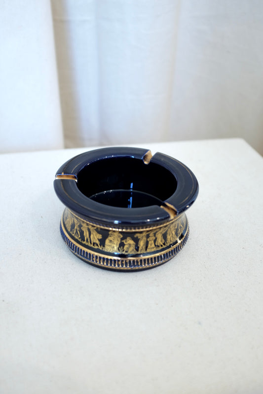 Greek Gilt Blue Porcelain Ashtray, Sphathas Karamik