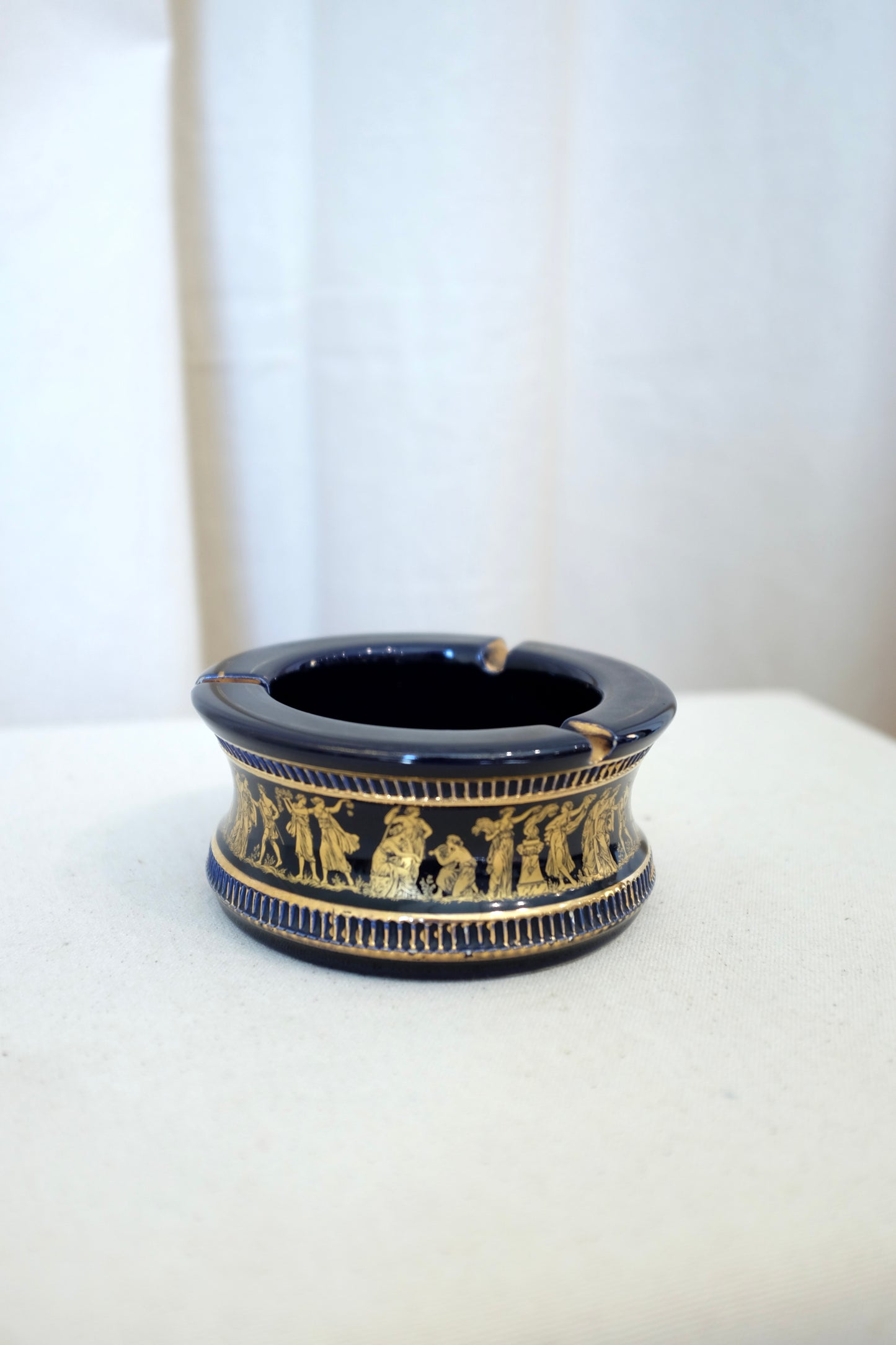 Greek Gilt Blue Porcelain Ashtray, Sphathas Karamik