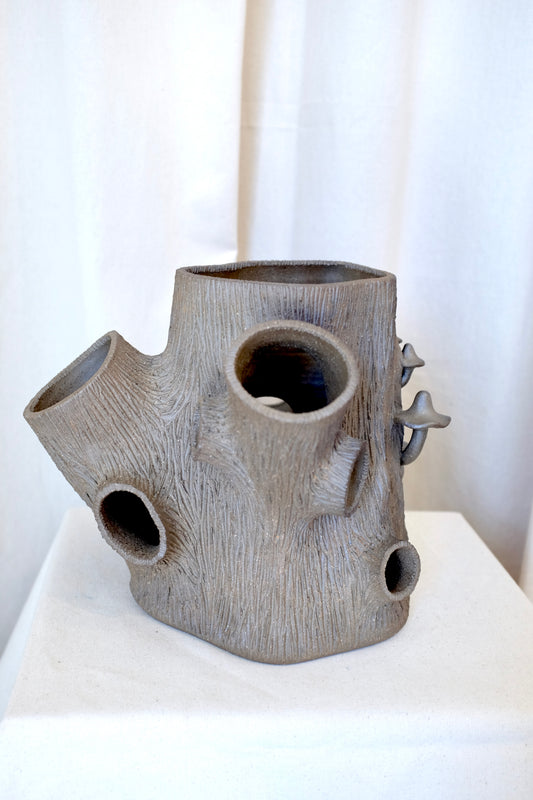 Faux Bois Ceramic Tree Stump with Mushrooms, Ben North