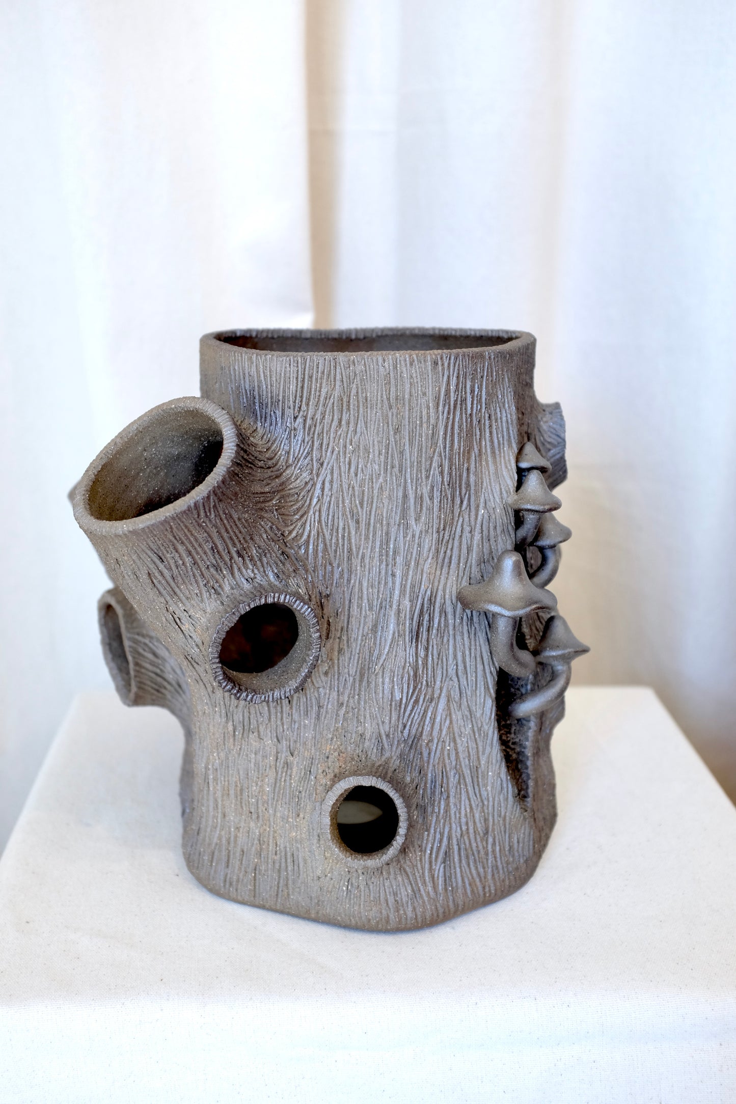 Faux Bois Ceramic Tree Stump with Mushrooms, Ben North