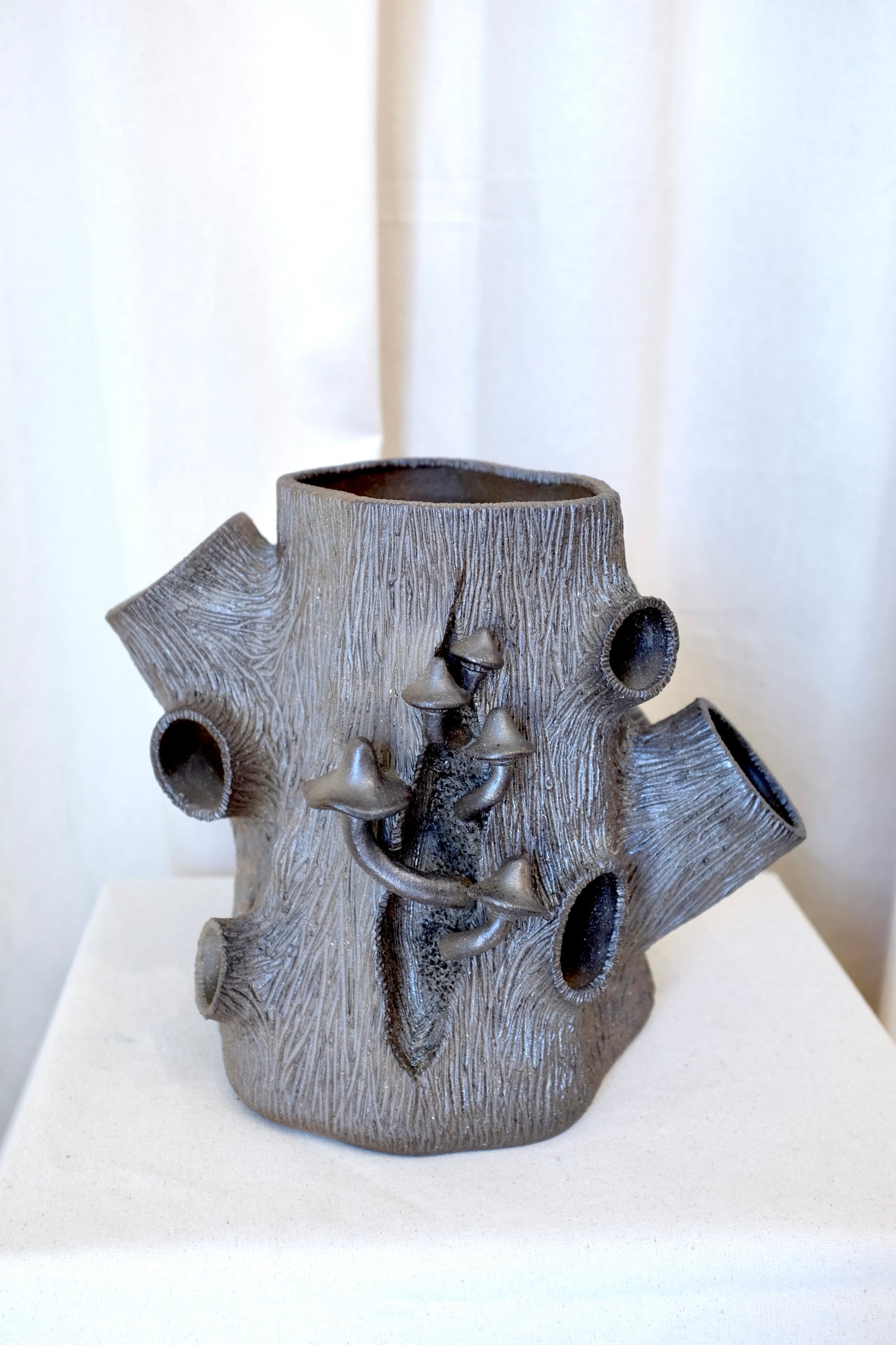 Faux Bois Ceramic Tree Stump with Mushrooms, Ben North