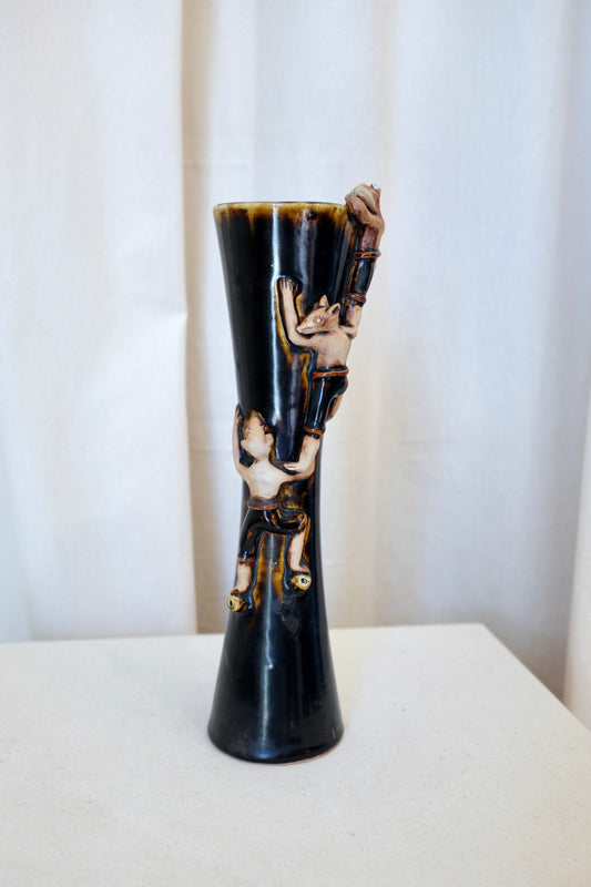 Whimsical Art Pottery Vase with Climbers