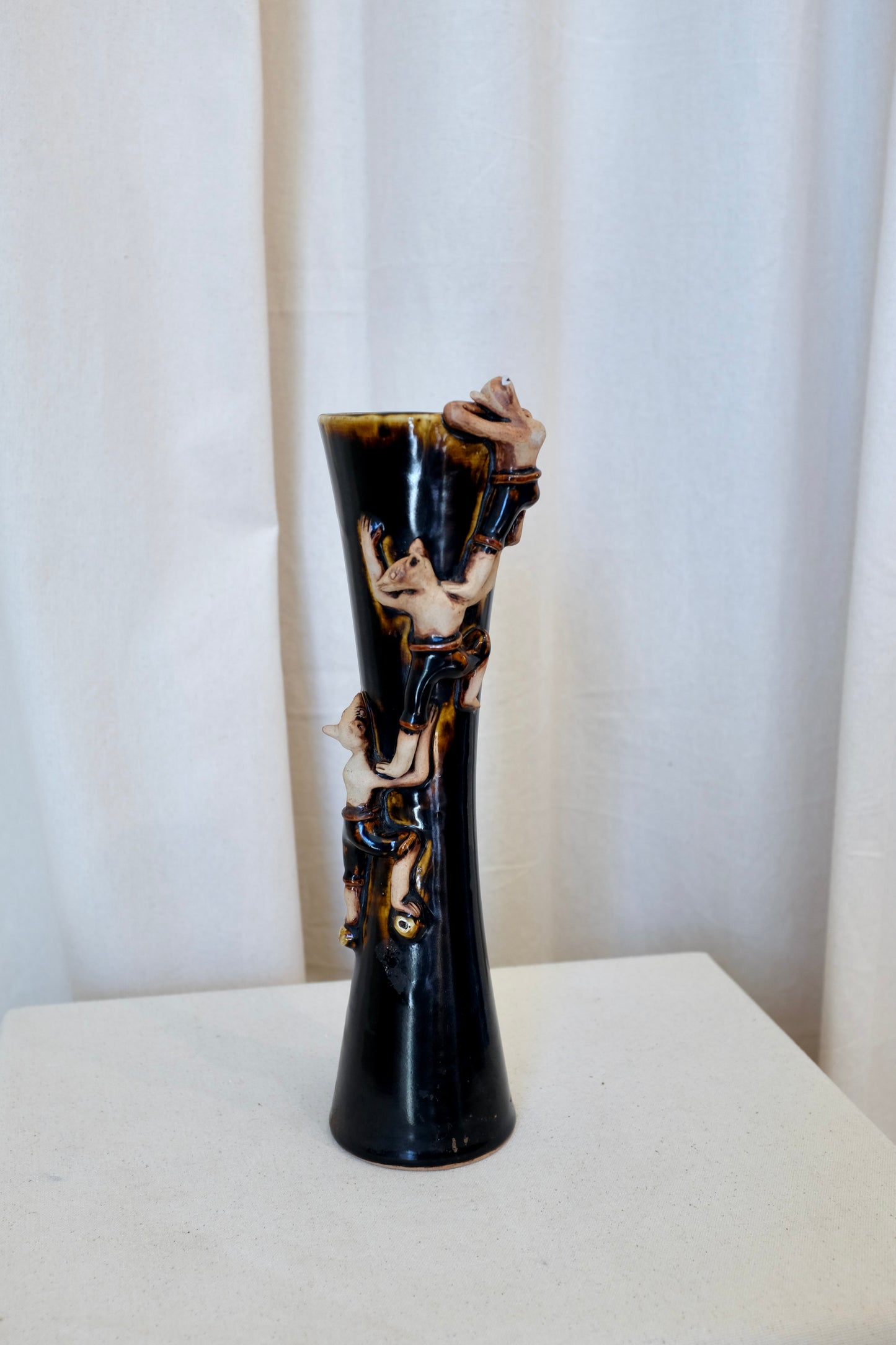 Whimsical Art Pottery Vase with Climbers