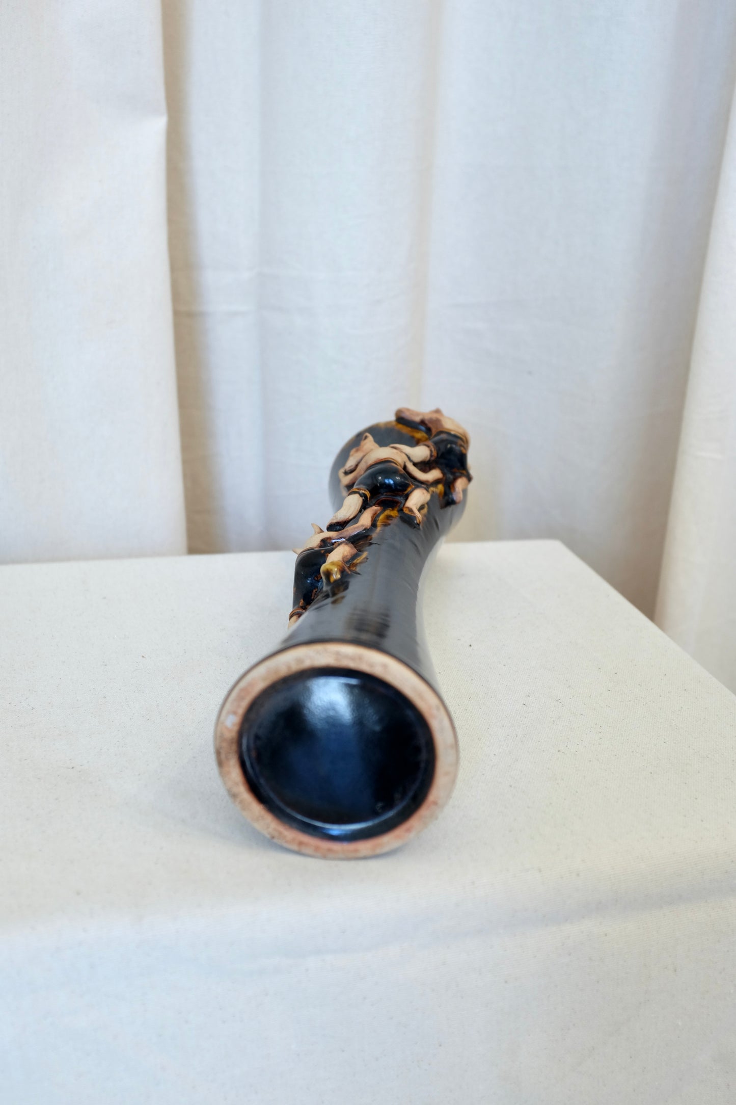 Whimsical Art Pottery Vase with Climbers