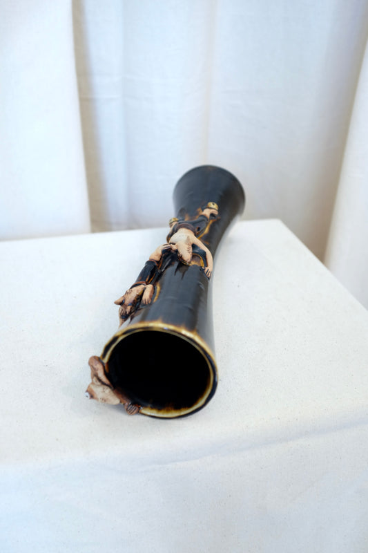 Whimsical Art Pottery Vase with Climbers