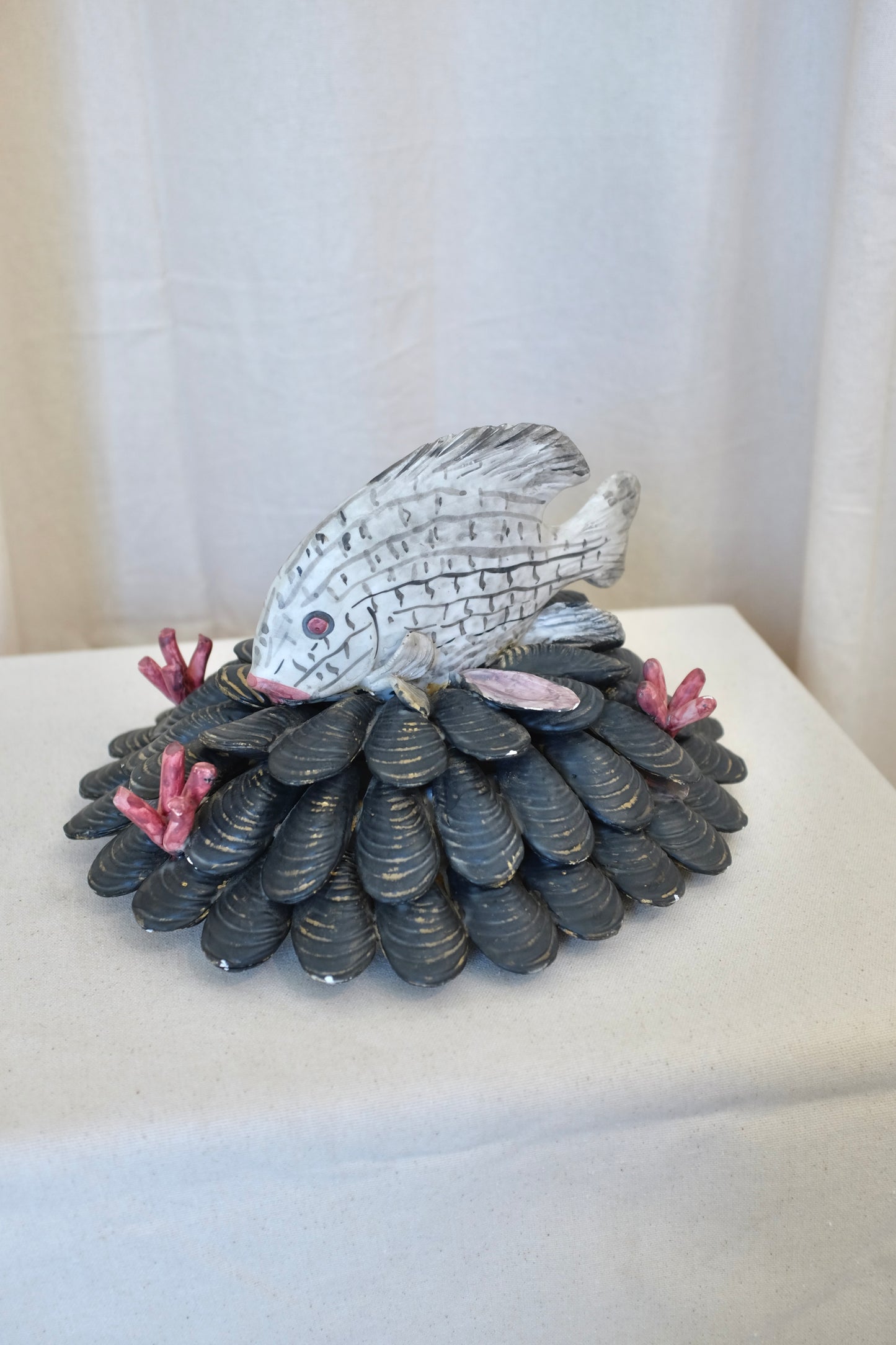 Ceramic Fish & Mussels Sculpture