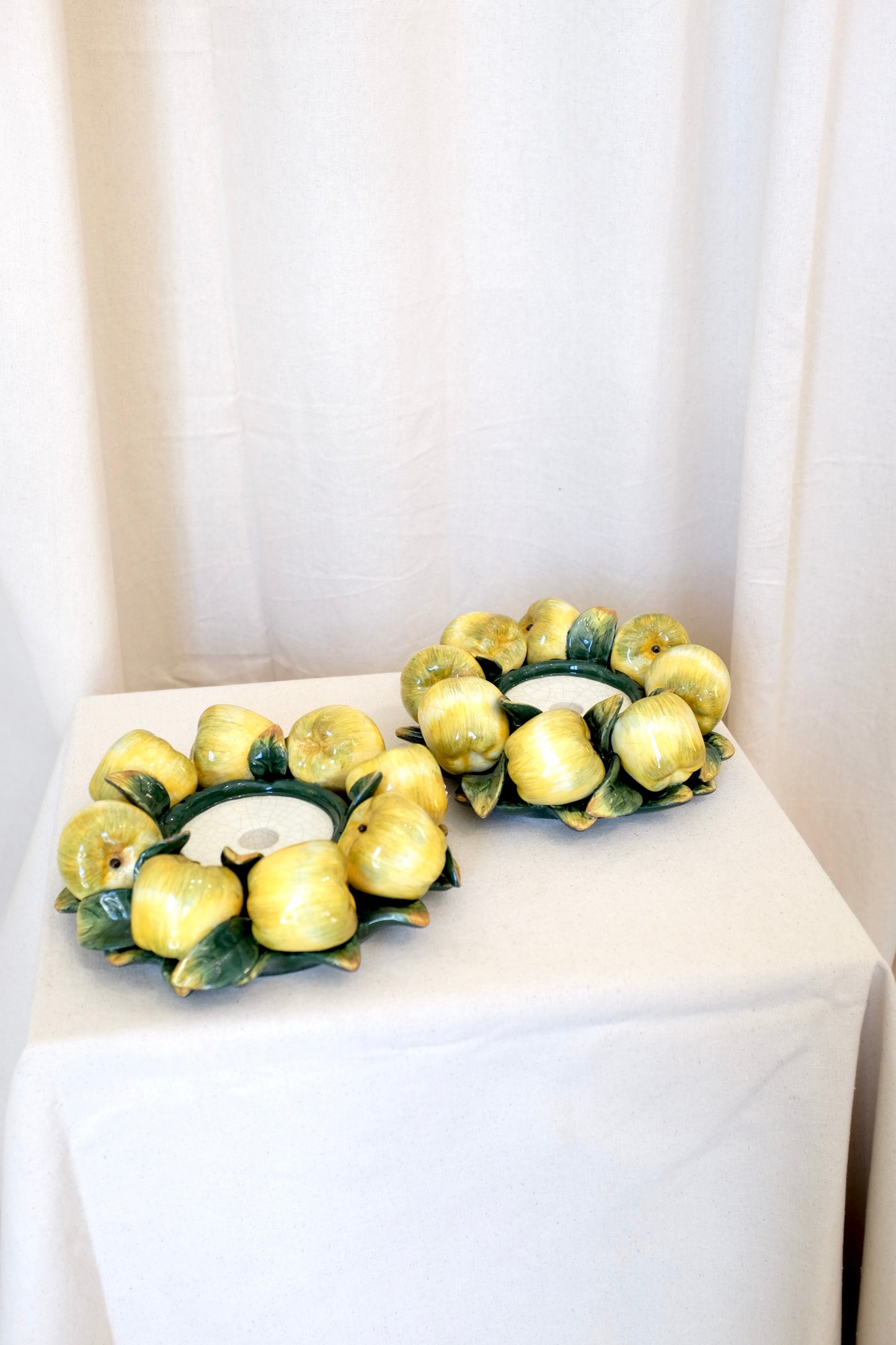 Pair Yellow Apple Candle Holders