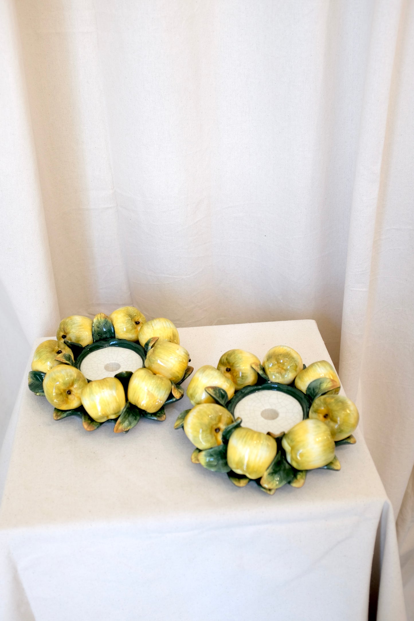 Pair Yellow Apple Candle Holders