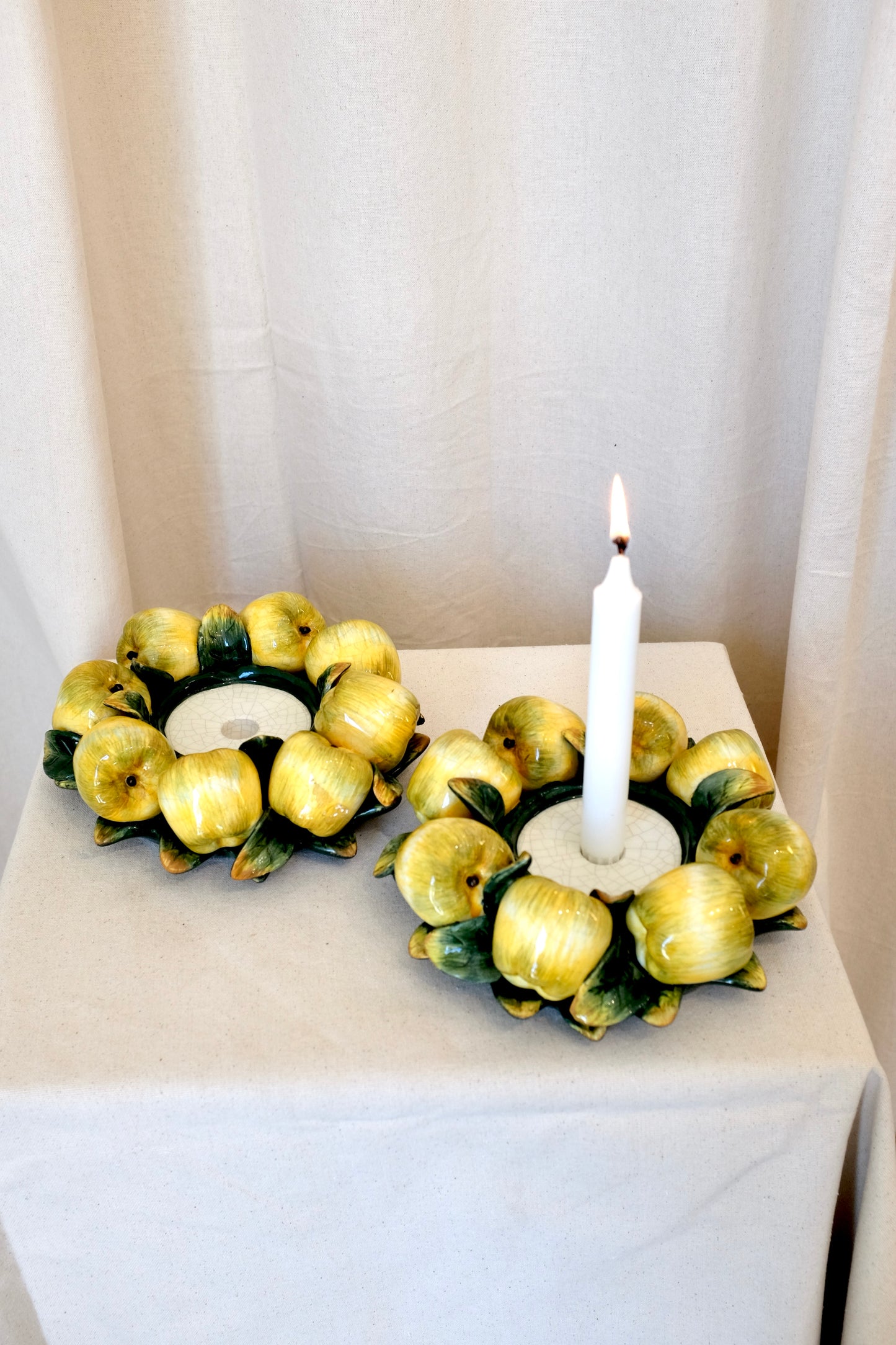 Pair Yellow Apple Candle Holders