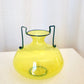Yellow Murano Glass Vase with Dark Blue Handles