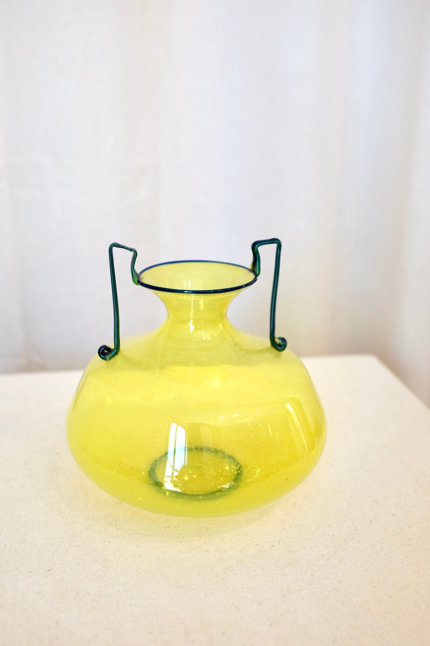 Yellow Murano Glass Vase with Dark Blue Handles