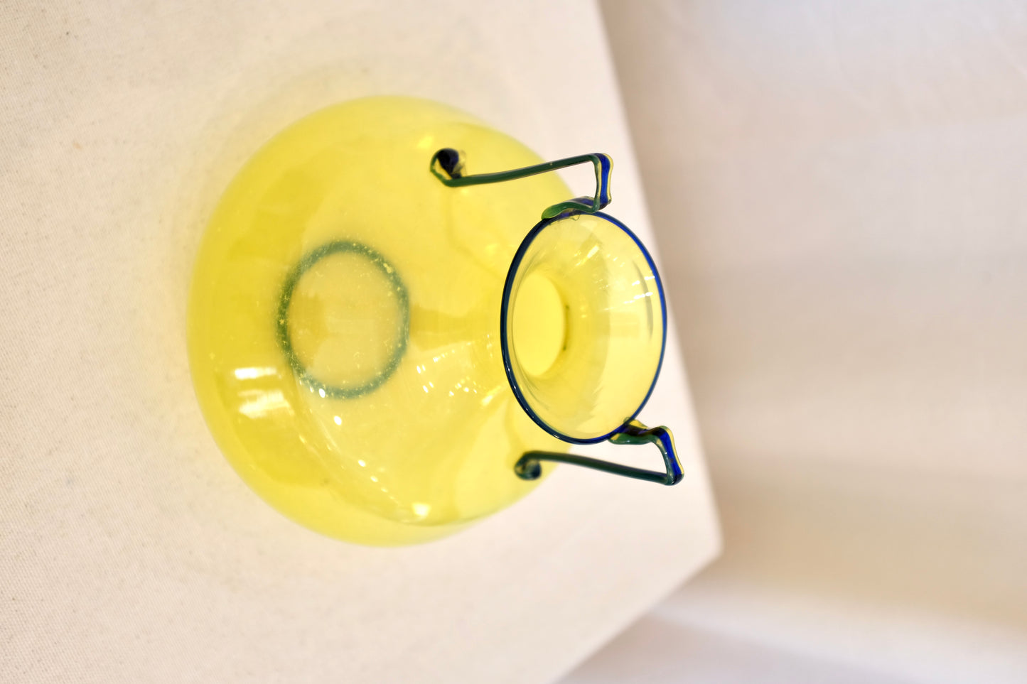 Yellow Murano Glass Vase with Dark Blue Handles