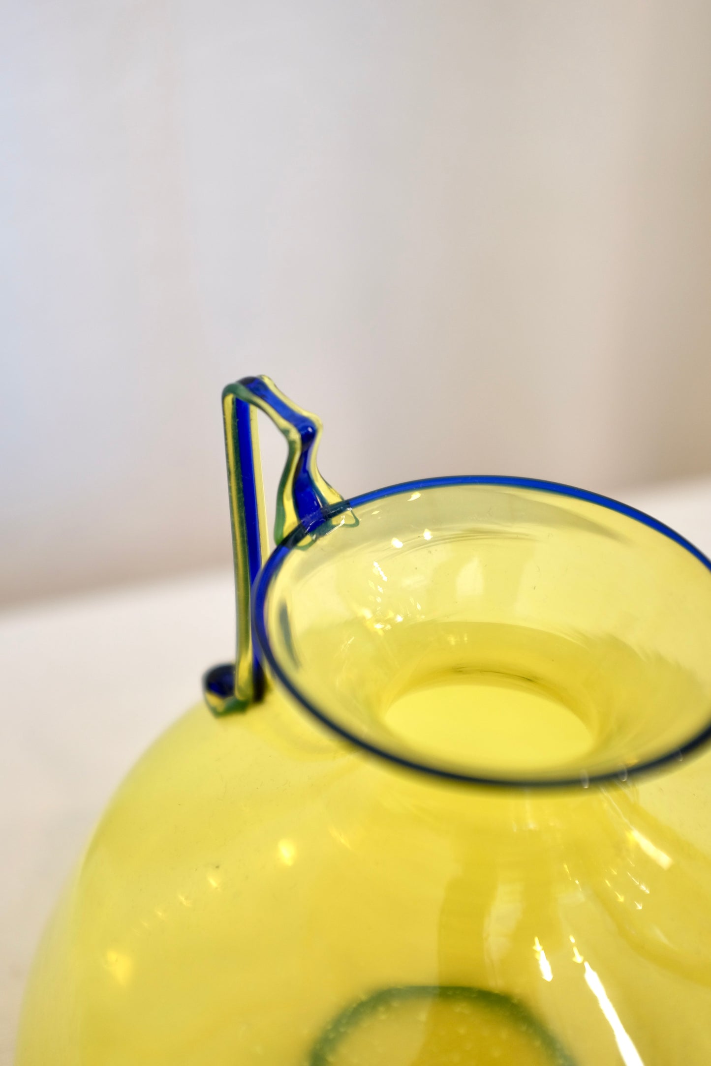 Yellow Murano Glass Vase with Dark Blue Handles