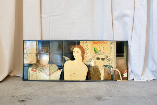 Painting on Tile of Angel and Men on the Subway