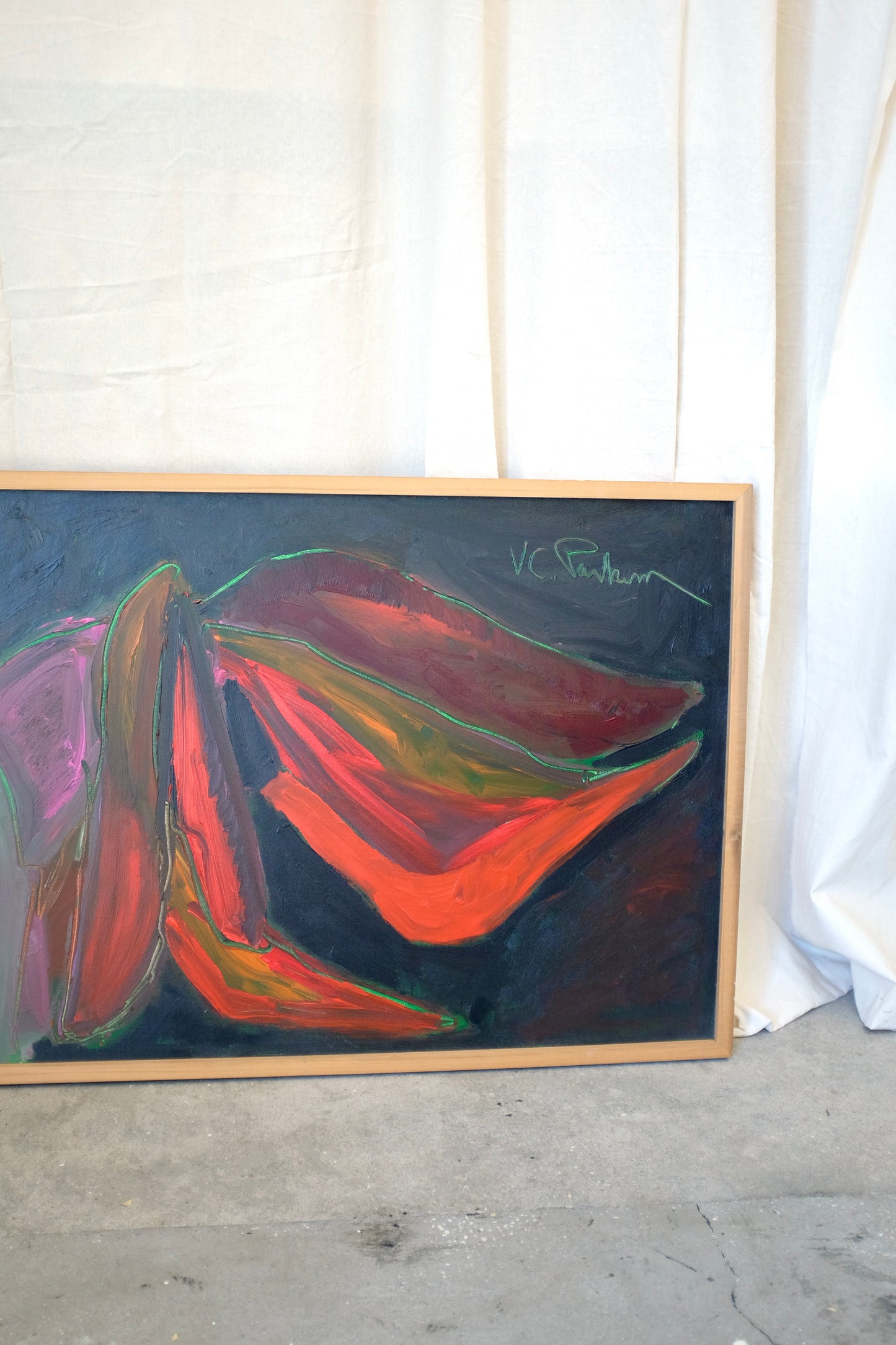 Framed Abstract Floral Painting, Virginia Parkum