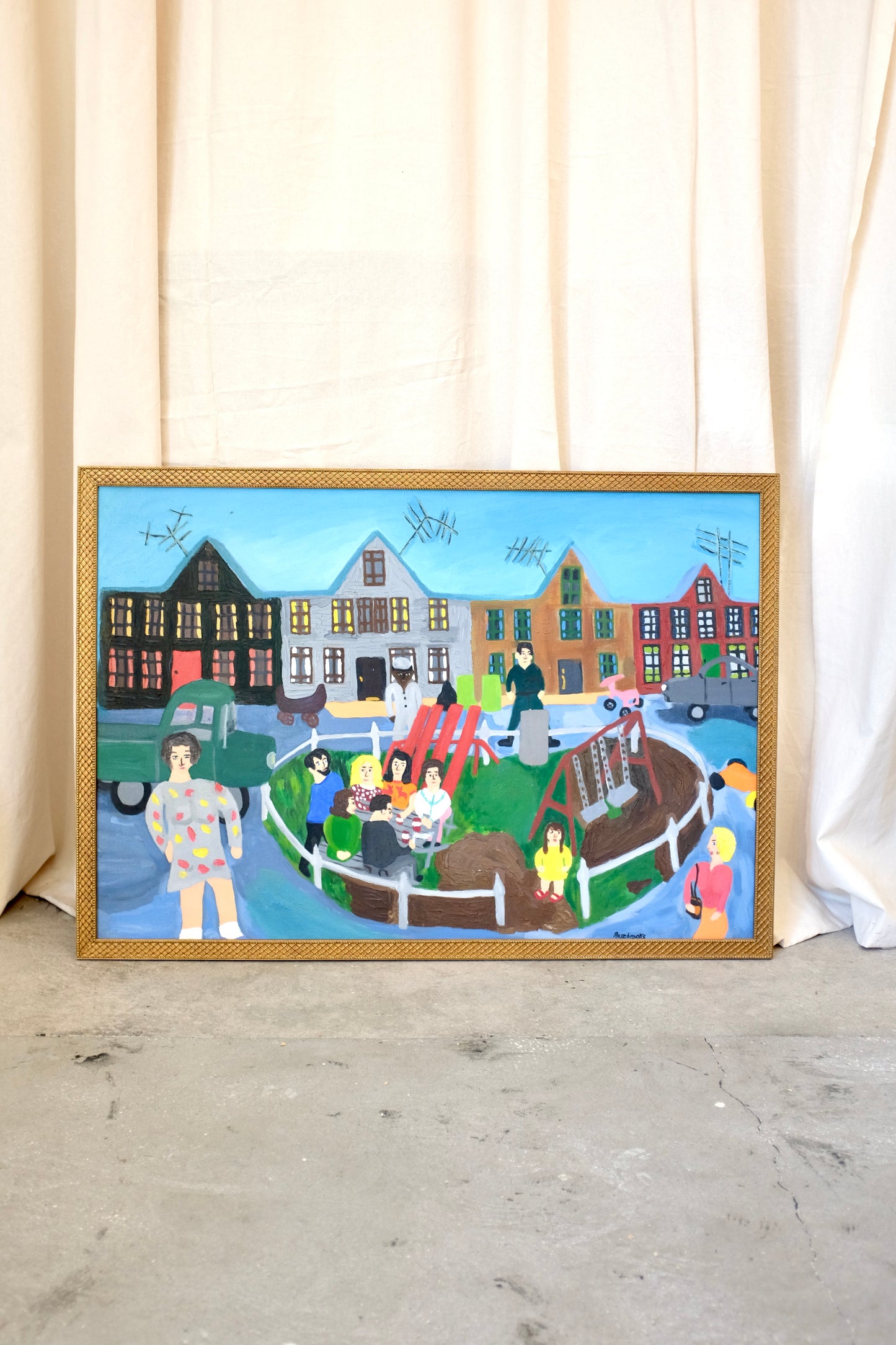 Picnic, Large Folk Art Painting, Ann C. Rosebrooks