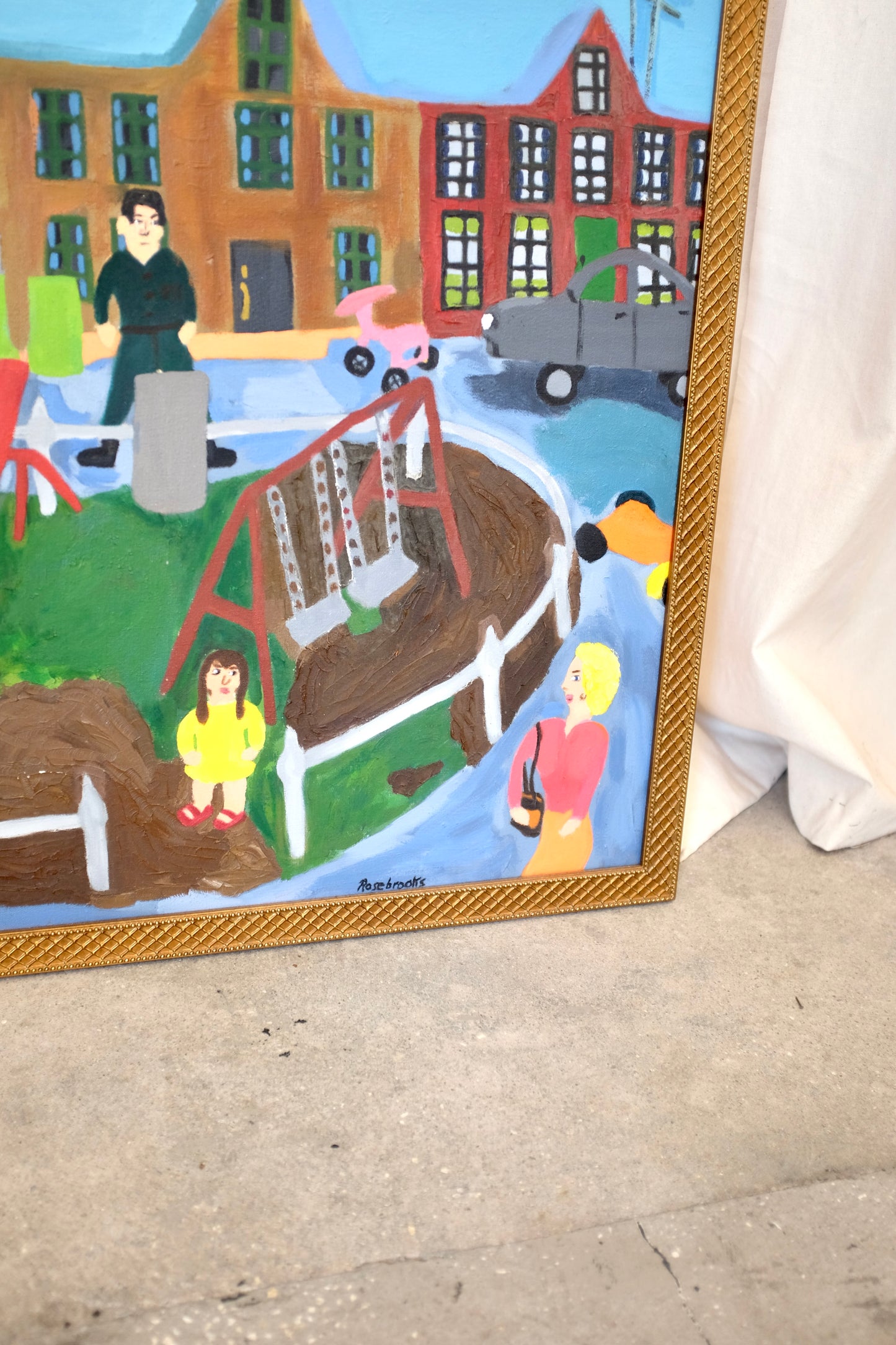 Picnic, Large Folk Art Painting, Ann C. Rosebrooks