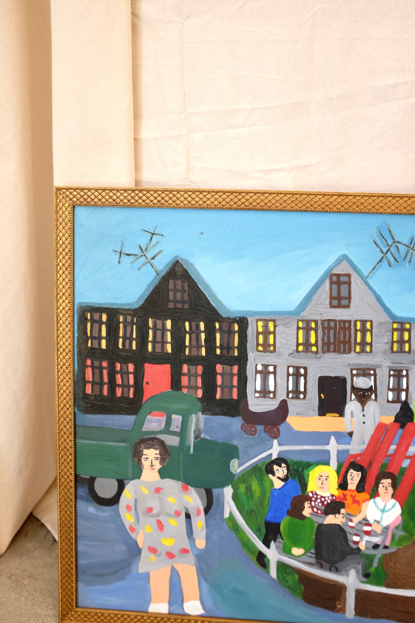 Picnic, Large Folk Art Painting, Ann C. Rosebrooks