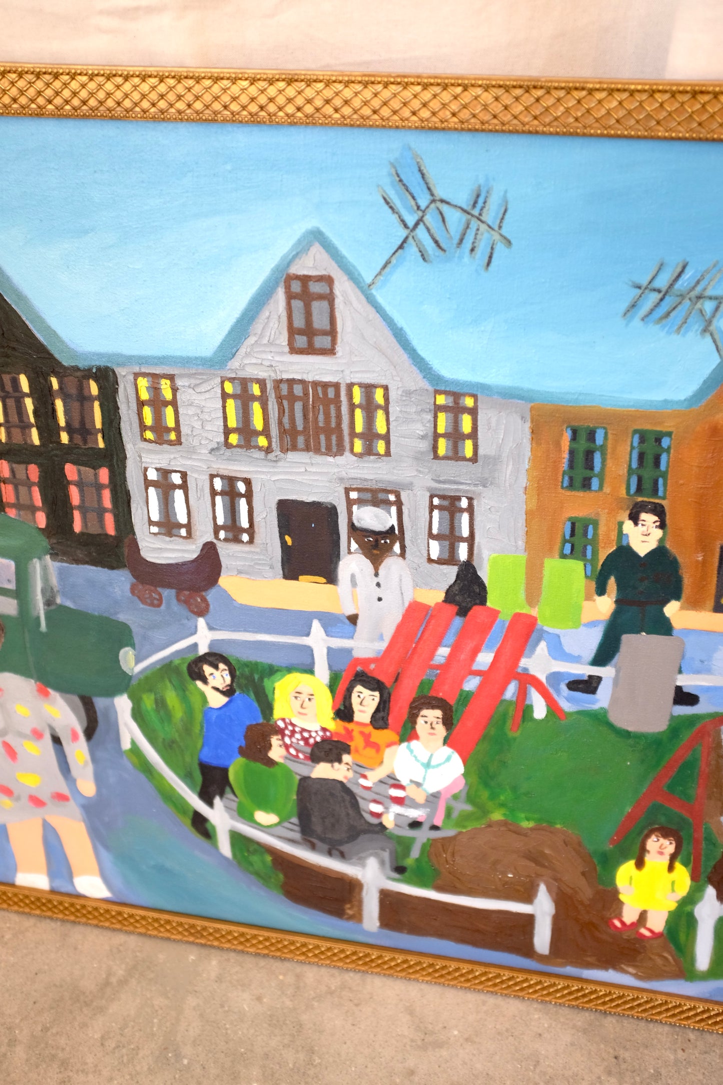 Picnic, Large Folk Art Painting, Ann C. Rosebrooks