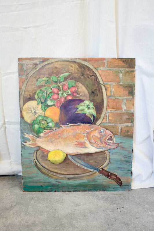 Still Life with Fish, Painting on Board by Vera Miller
