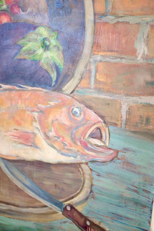Still Life with Fish, Painting on Board by Vera Miller