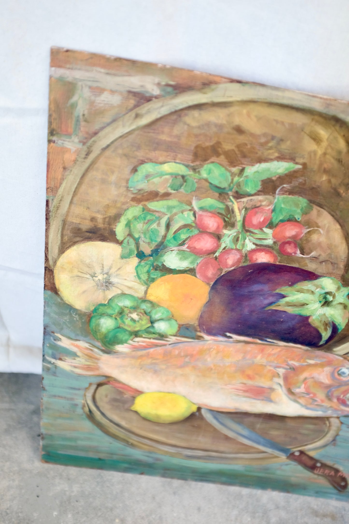 Still Life with Fish, Painting on Board by Vera Miller